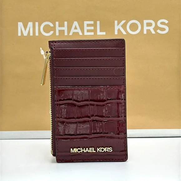 MICHAEL KORS JET SET TRAVEL MEDIUM TZ CARD CASE IN OXBLOOD - Picture 2 of 10